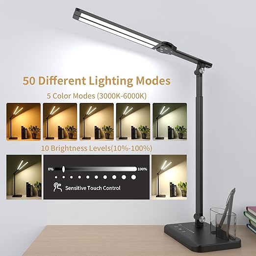 LED Desk Lamp Dual Heads 15W Black