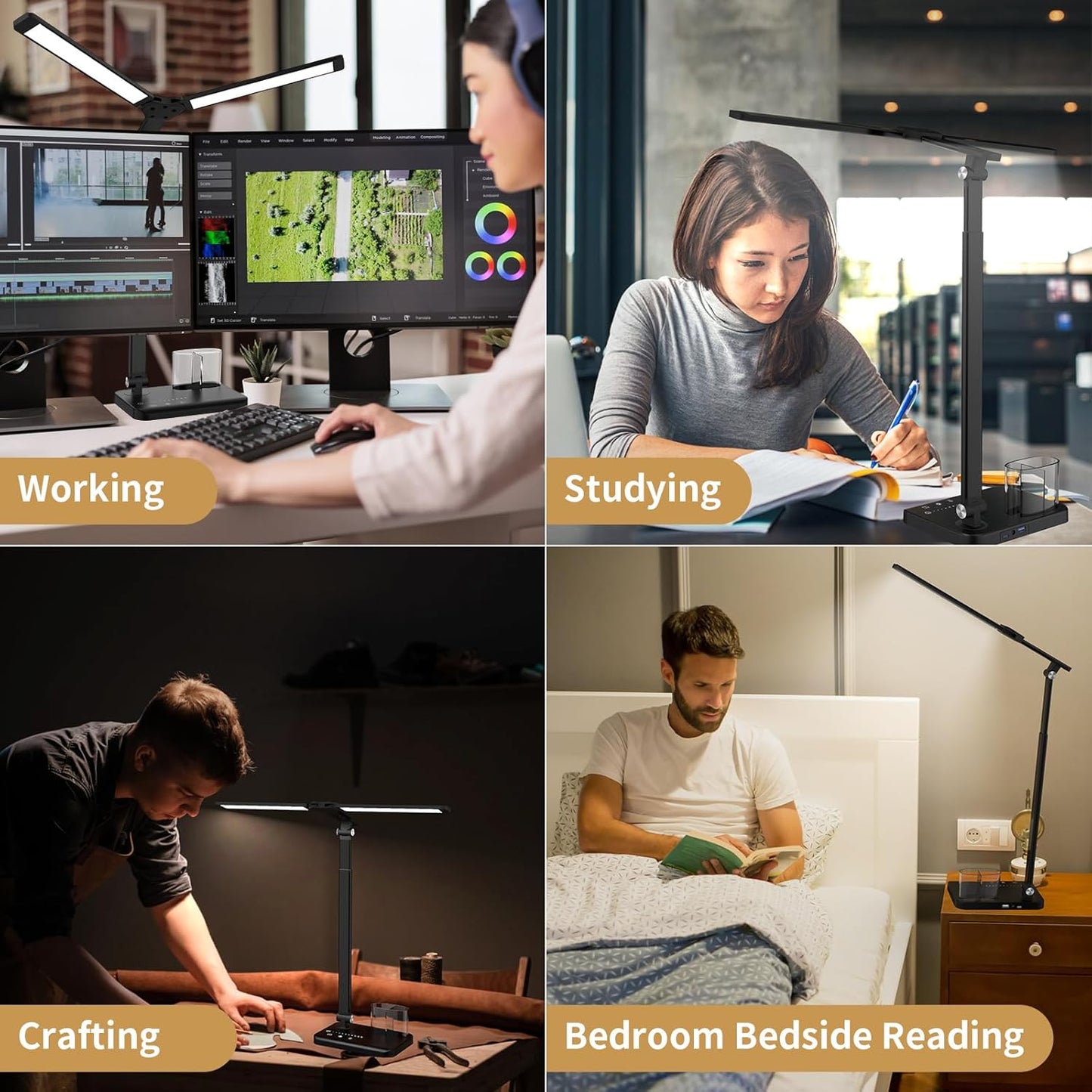 LED Desk Lamp Dual Heads 15W Black