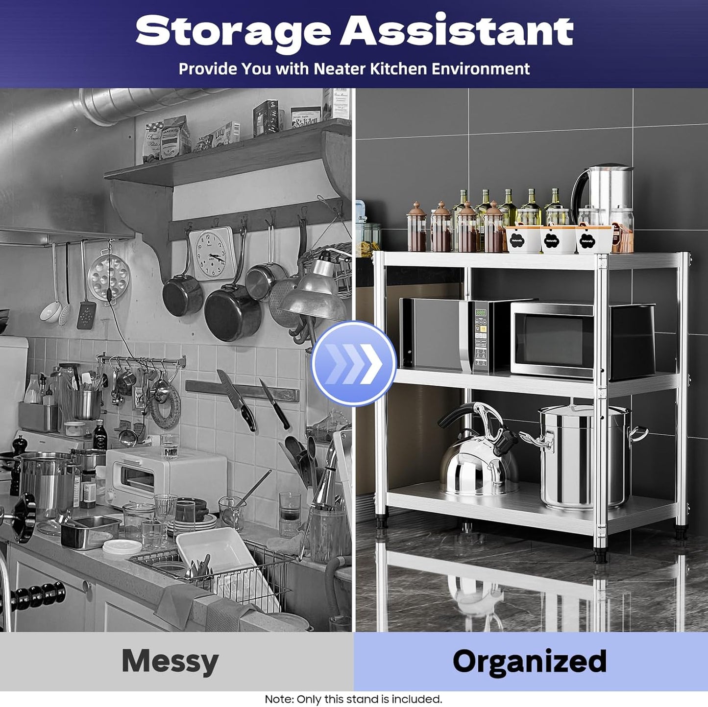 3‑Tier Steel Shelf 90×40 cm